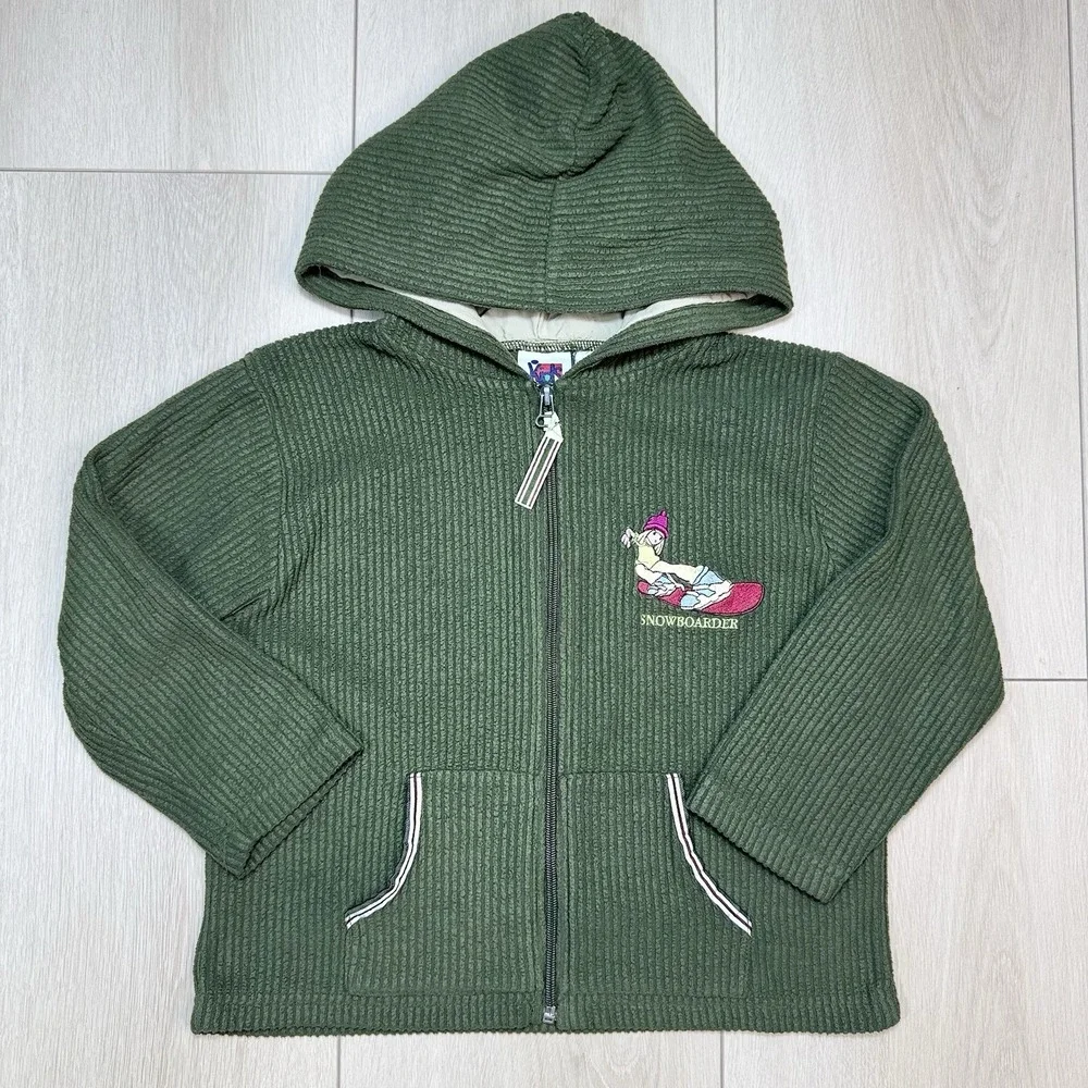 VTG‎ Y2K Kids For Kids Snowboarder Hoodie Green Zip Jacket Girls Size 6 2000s